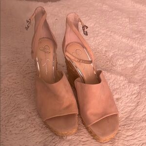 Jessica Simpson Tan Wedges with Peep-Toe Design